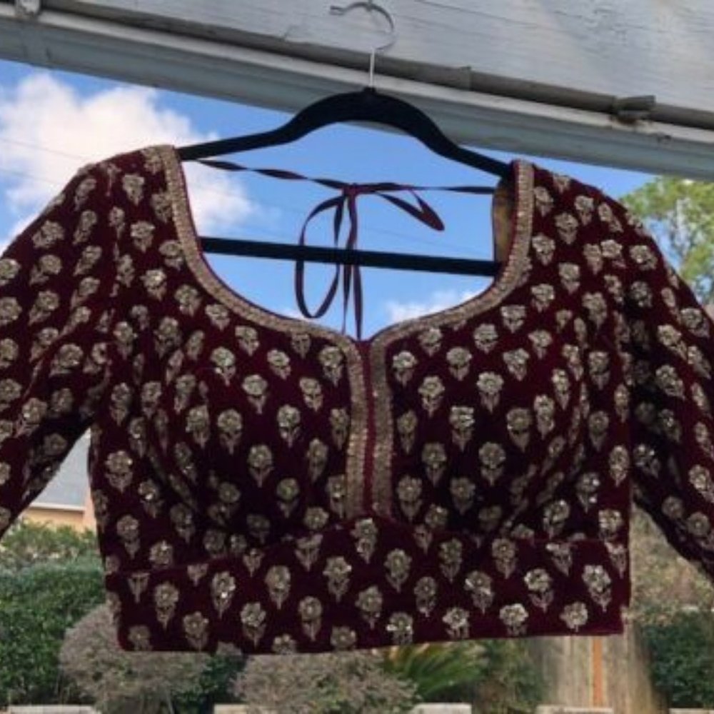 Indian Bridal Lehenga Deep Red velvet/silk - Picture 7 of 12